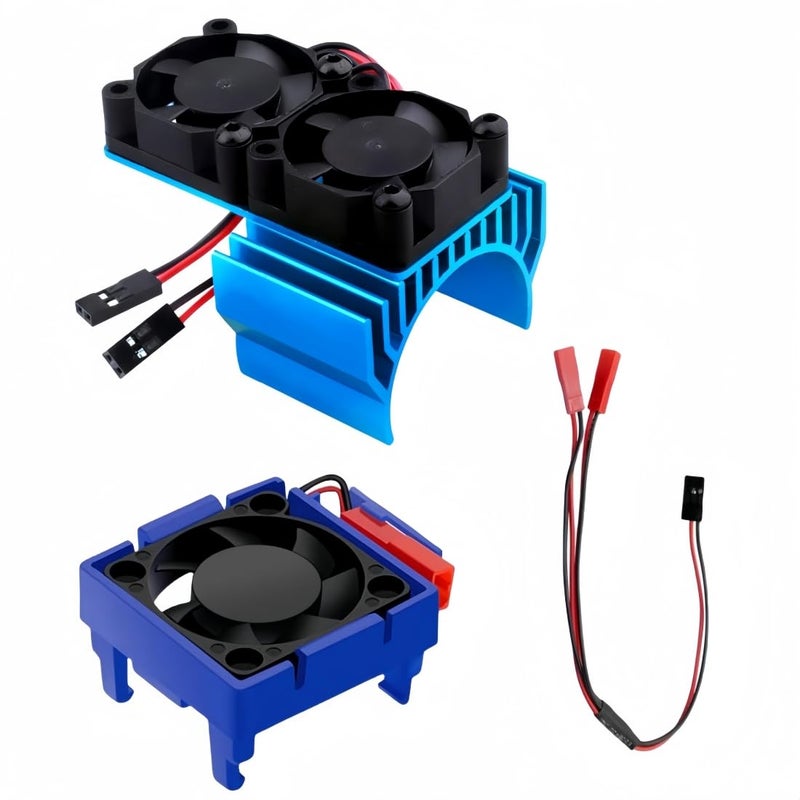 daisyfang VXL-3s ESC Cooling Fan and Motor High Speed Cooling Fan Dual Fan Set Fit for Upgrades 1/10 Traxxas Slash 4×4 VXL Rustler 4X4 Stampede 4X4 Hoss 4×4 Velineon VXL-3s Heat Sink, Blue - Image 1